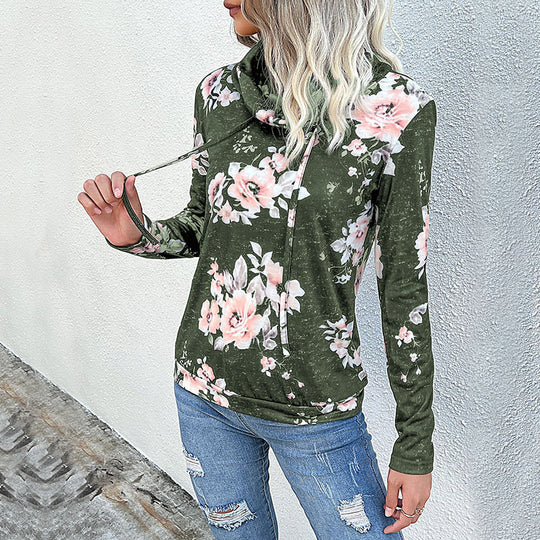 Damen Schlauchkragen-Sweatshirt mit floralem Alloverprint und Kordelzug Shop Nory
