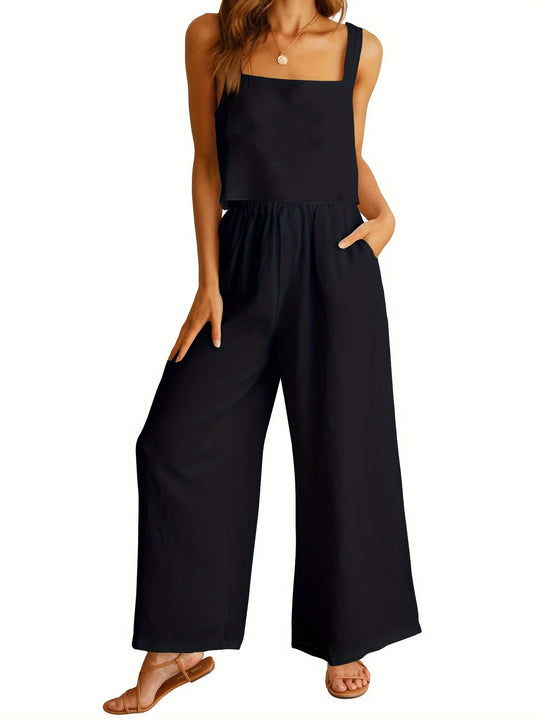 Damen Luftiger Jumpsuit mit weitem Bein und verstellbarem Taillenbund