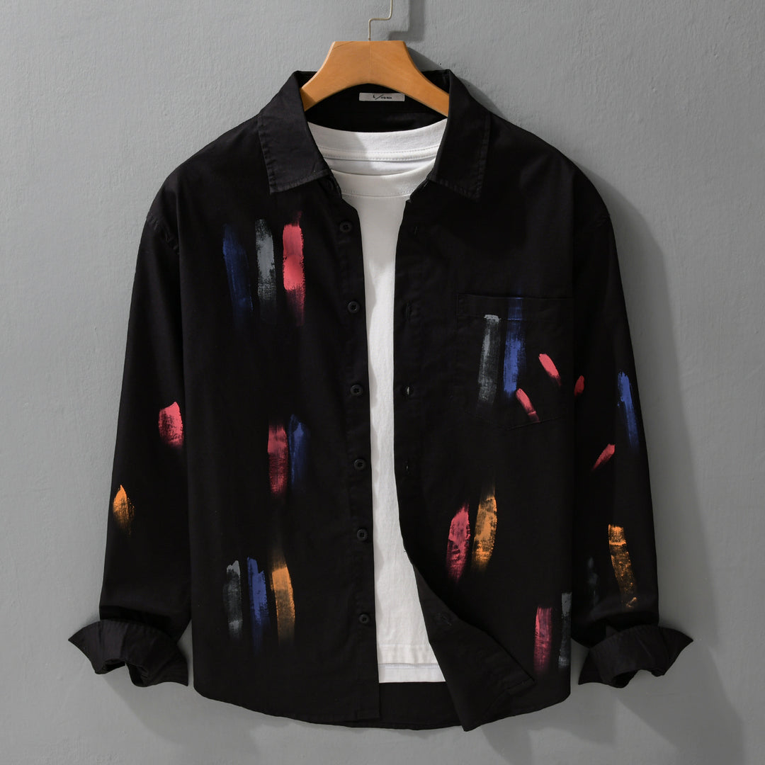 Unisex Bedrucktes Baumwoll-Overshirt im Künstlerprint mit Brusttasche Shop Nory