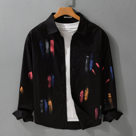 Unisex Bedrucktes Baumwoll-Overshirt im Künstlerprint mit Brusttasche Shop Nory