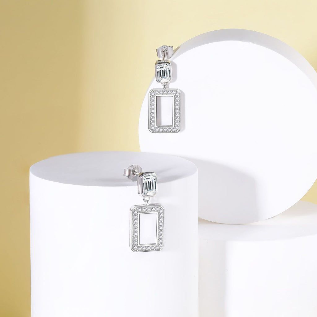 Damen-Ohrhänger mit rechteckigem Swarovski-Kristallbesatz und filigranem Design Shop Nory