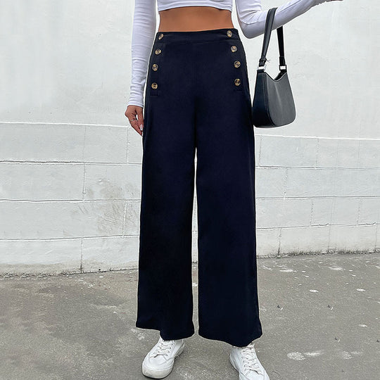 Damen High‑Waist Palazzo‑Hose mit maritim inspirierter Zierknopfleiste und weitem Bein Shop Nory
