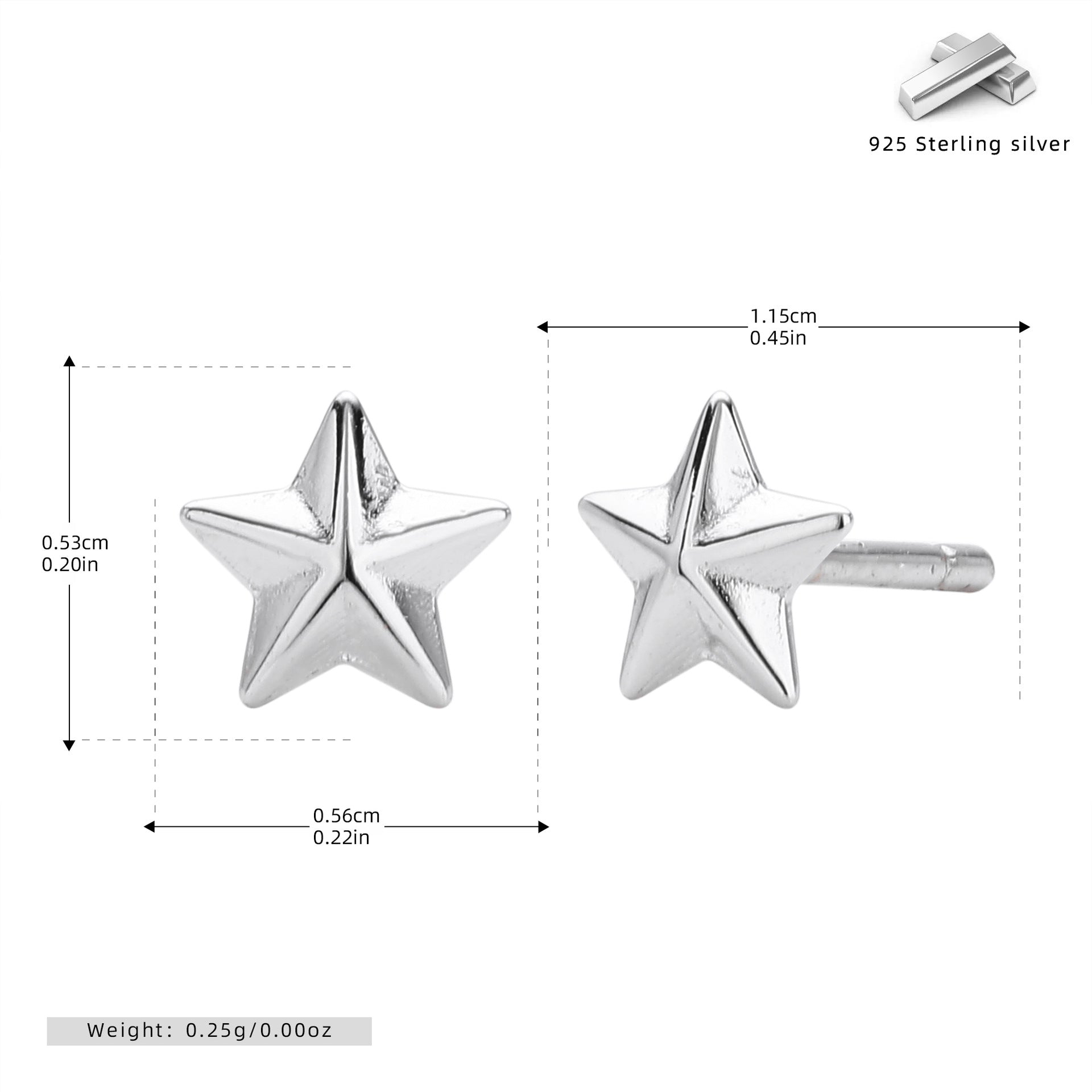 Damen Ohrstecker im eleganten Sternendesign aus 925 Sterling Silber Shop Nory