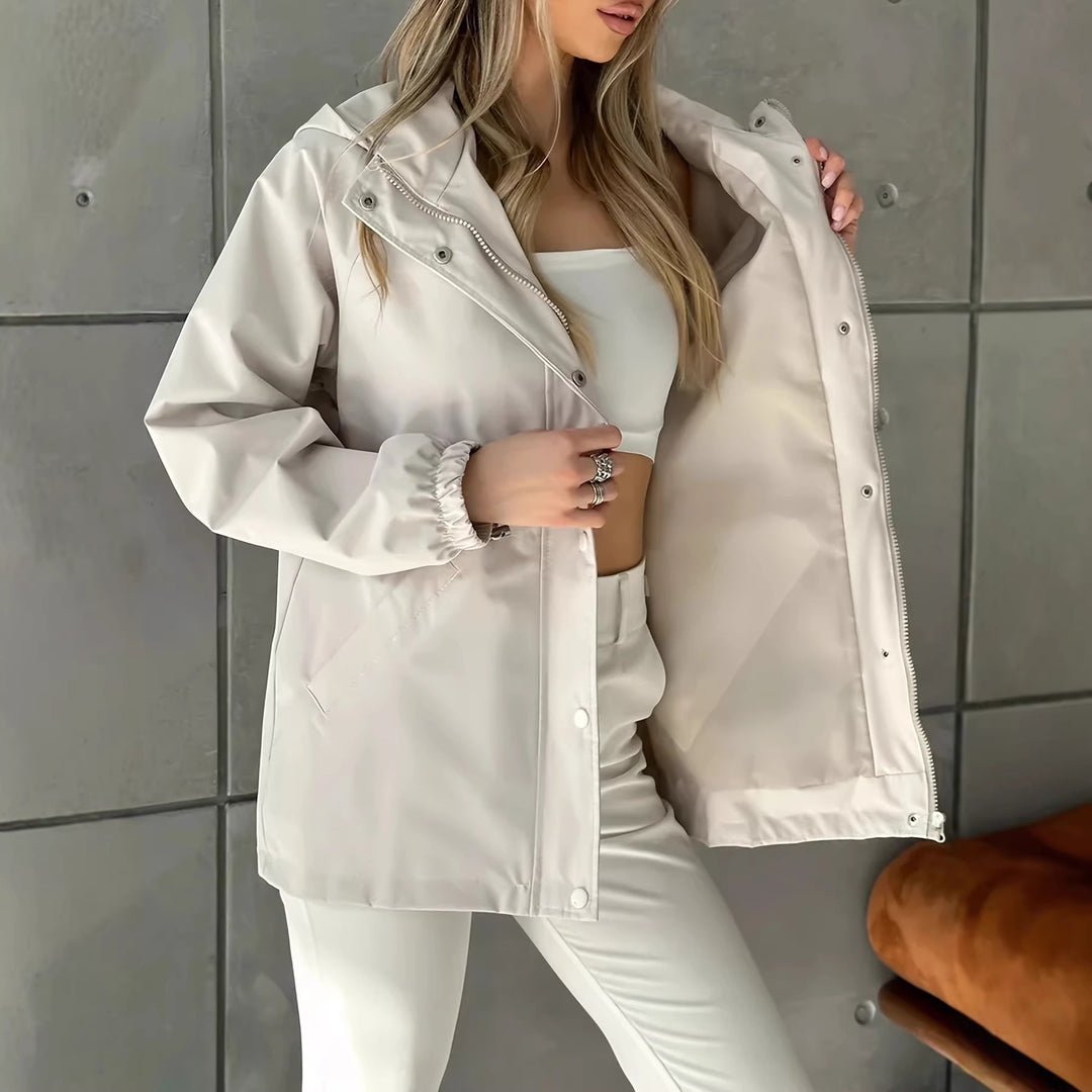 Damen Wasserabweisender Kurzparka mit Kapuze, Tunnelzug und Druckknopf-Leiste Shop Nory