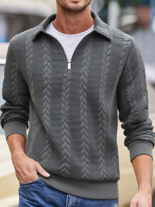 Herren Feinstrukturierter Zopfstrickpullover mit Kurzreißverschluss und Kentkragen Shop Nory