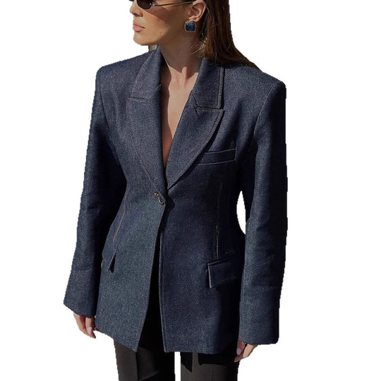 Damen taillierter Jeansblazer mit geschwungenem Revers Shop Nory