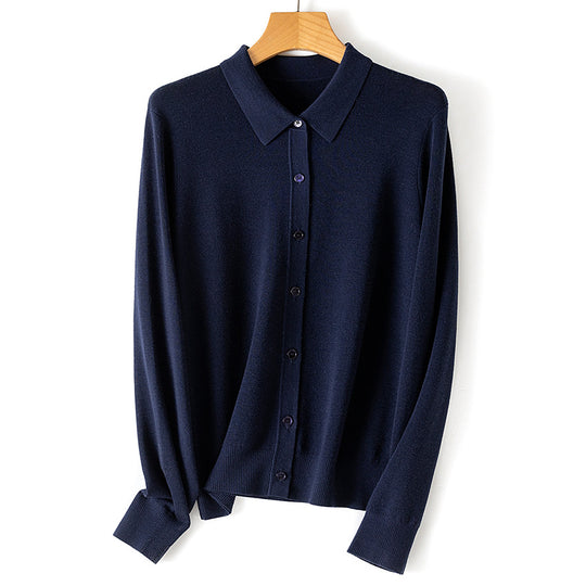 Damen Feiner Knopfcardigan mit Hemdkragen und feinem Feinstrick Shop Nory