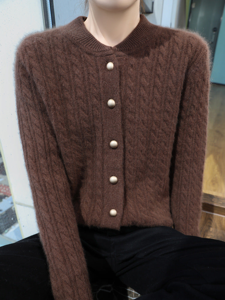 Damen Leichter Zopfstrick-Cardigan in Mohair‑Optik mit dekorativen Perlmuttknöpfen Shop Nory