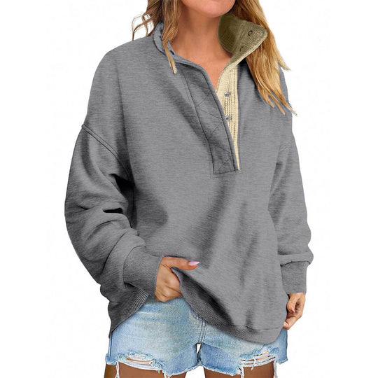 Damen Oversize-Henley-Sweatshirt mit Stehkragen und Druckknopfleiste Shop Nory