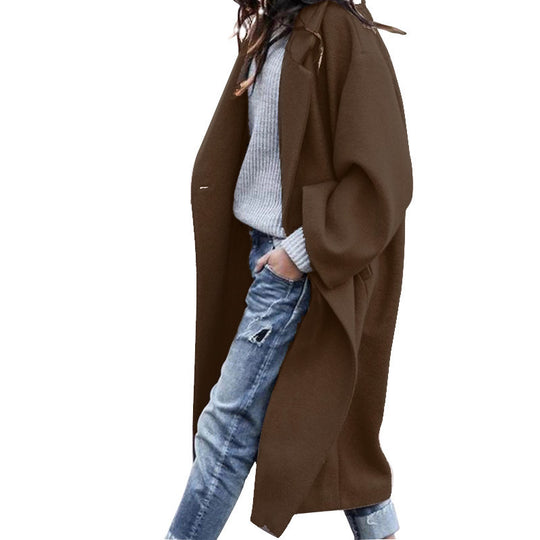 Damen Oversize Wollmantel mit fallender Schulter, offener Front und Eingrifftaschen Shop Nory