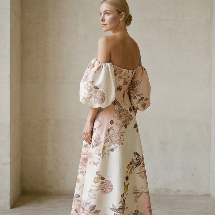 Damen Elegantes Off-Shoulder Abendkleid mit ausgestelltem Rock und Ballonärmeln Shop Nory