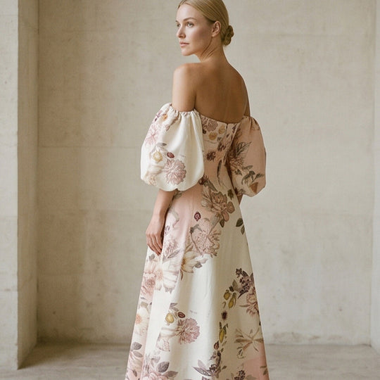 Damen Elegantes Off-Shoulder Abendkleid mit ausgestelltem Rock und Ballonärmeln Shop Nory