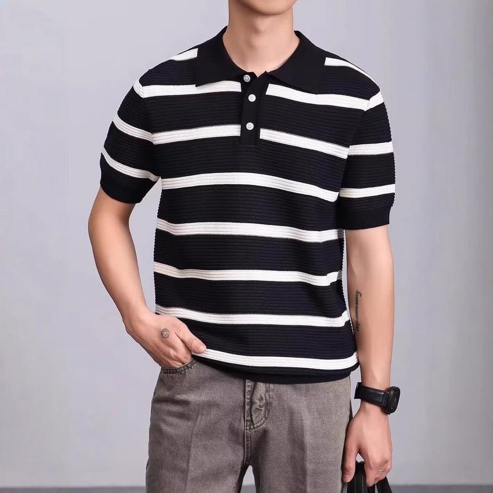 Herren Modisches Kurzarm-Polohemd mit Strickmuster Shop Nory