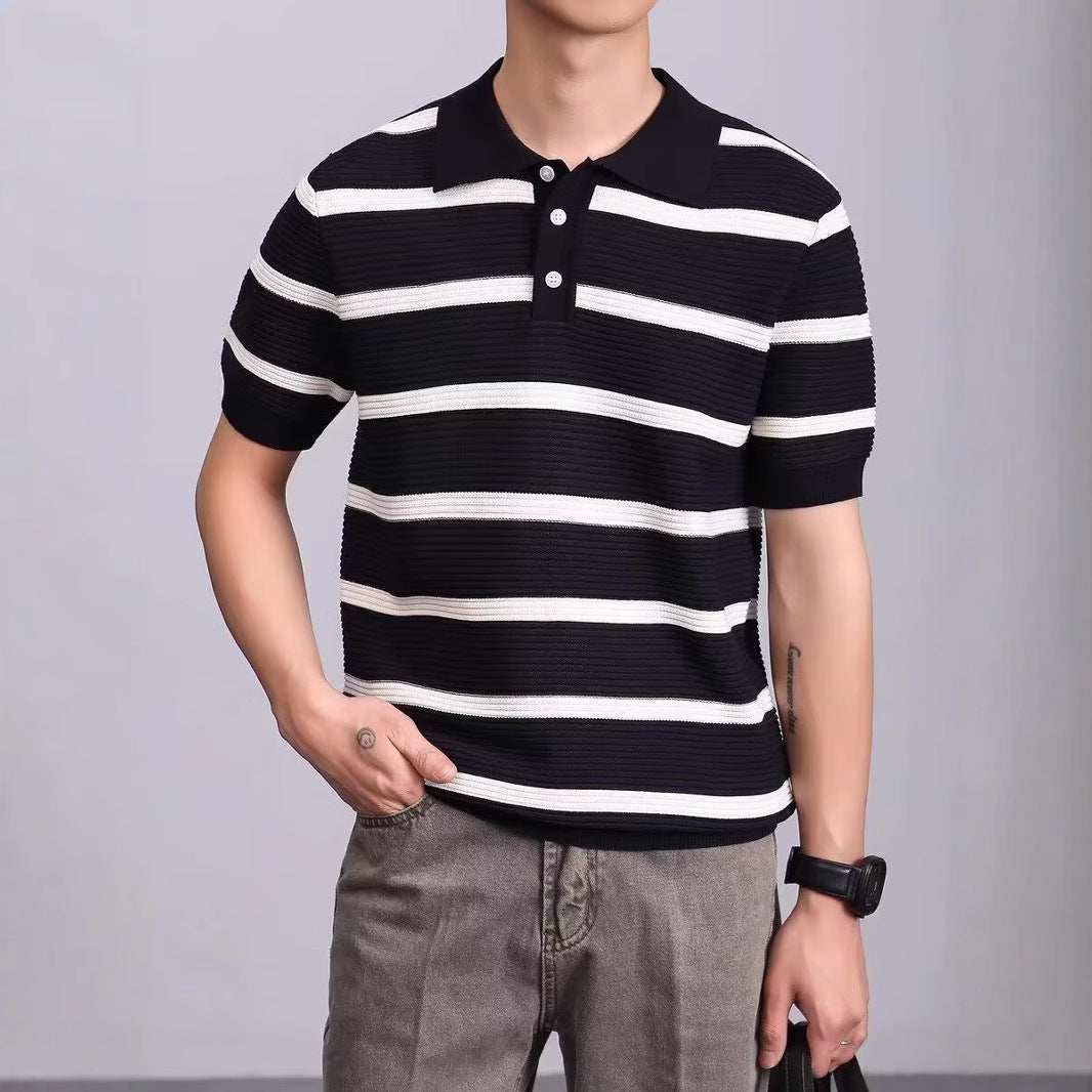 Herren Modisches Kurzarm-Polohemd mit Strickmuster Shop Nory