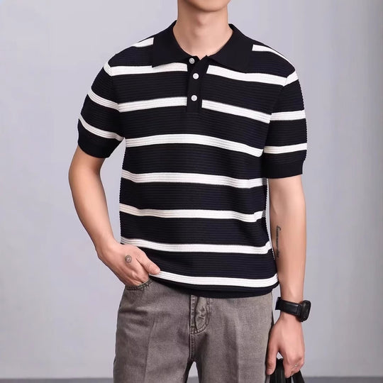 Herren Modisches Kurzarm-Polohemd mit Strickmuster Shop Nory