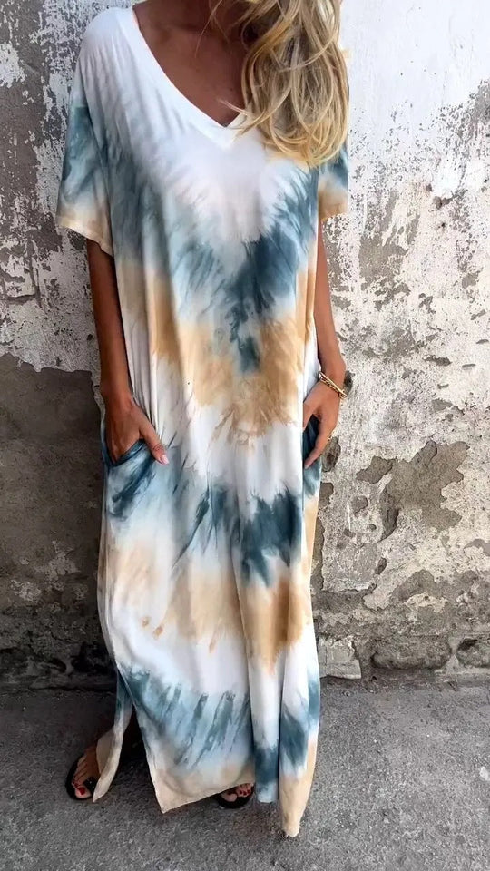 Damen Maxikleid mit lässigem V-Ausschnitt und praktischen Taschen