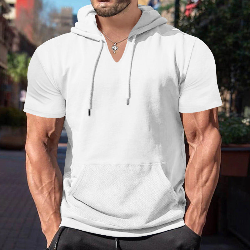Herren lässiges Kapuzenshirt mit V-Ausschnitt und praktischer Bauchtasche
