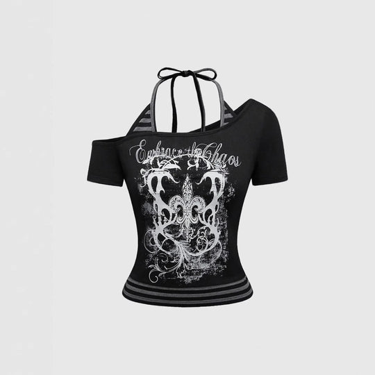 Damen Off-Shoulder Top mit grafischem Design