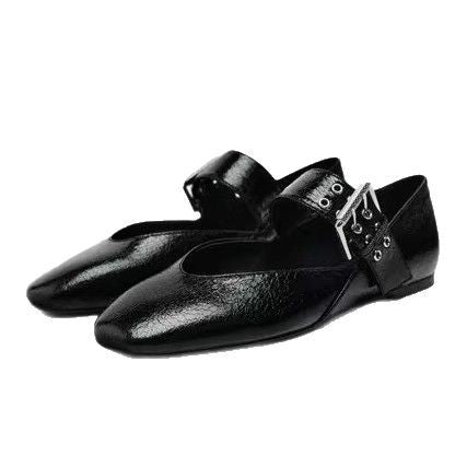 Damen Flache Riemchen‑Ballerinas mit breitem dekorativem Schnallenriemen und Leopardenmuster Shop Nory