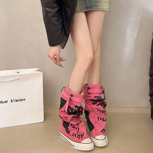 Damen Canvas-Gaiter-Boots mit integrierter Sneaker-Sohle und verstellbarem Schnallenriemen Shop Nory