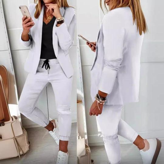Damen nan Smart-Casual Blazer-Set mit offenem Longblazer und tapered Jogpant mit Kordelzug Shop Nory