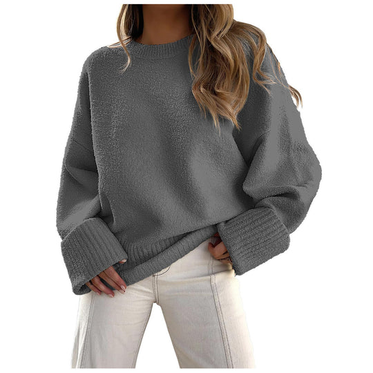 Damen Oversize Bouclé-Strickpullover mit überschnittener Schulter und breiten Bündchen Shop Nory
