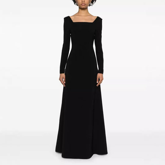 Damen Maxilanges Abendkleid im minimalistischen A-Linien-Schnitt mit quadratischem Ausschnitt und langen Ärmeln Shop Nory
