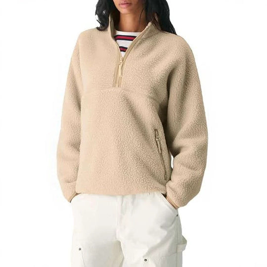 Damen Oversize Sherpa-Fleece-Pullover mit Halbreißverschluss und Kängurutasche Shop Nory