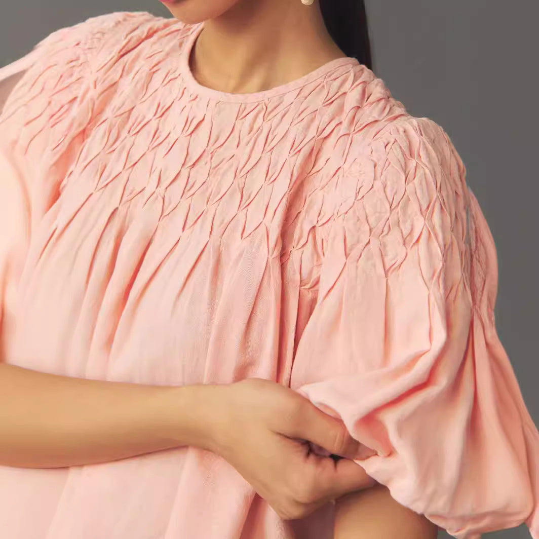 Damen Leichte Bluse mit Smock-Oberteil und Ballonärmeln Shop Nory