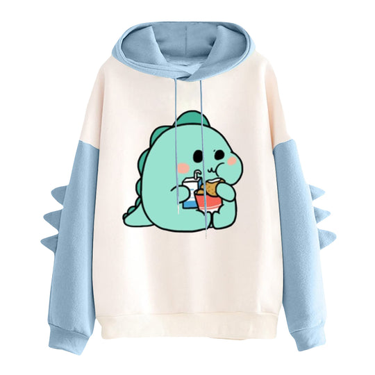Damen nan Kapuzenpullover mit niedlichem Frosch-Motiv, Kängurutasche und volumigen Ärmelapplikationen Shop Nory