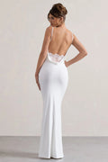Damen Elegantes Maxikleid mit tiefem Rückenausschnitt und Spitzenakzenten