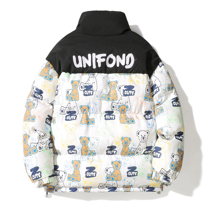 Unisex Gestepptes Teddy‑Print Pufferjacke mit hohem Kragen Shop Nory