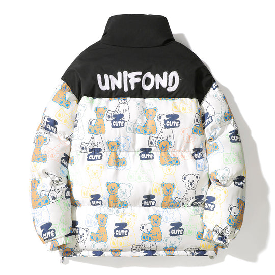 Unisex Gestepptes Teddy‑Print Pufferjacke mit hohem Kragen Shop Nory
