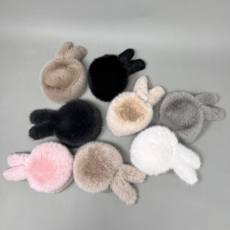 Damen Plüsch-Kunstpelz-Mütze im Trapperstil mit Ohrklappen und dekorativem Schwanz Shop Nory