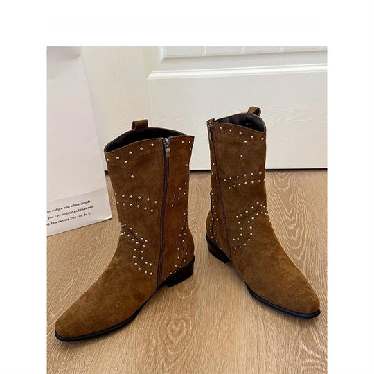 Damen Western-Ankleboots aus Veloursleder mit Nietenbesatz und seitlichem Reißverschluss Shop Nory