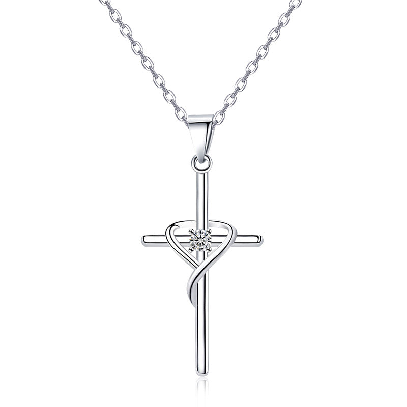 Damen Halskette mit kunstvollem Herz-Kreuz-Anhänger und funkelndem Zirkonia Shop Nory
