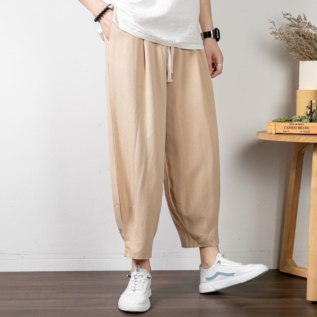 Herren Lässige Cropped Haremshose aus Baumwollmix mit Tunnelzug und gerippten Knöchelbündchen Shop Nory