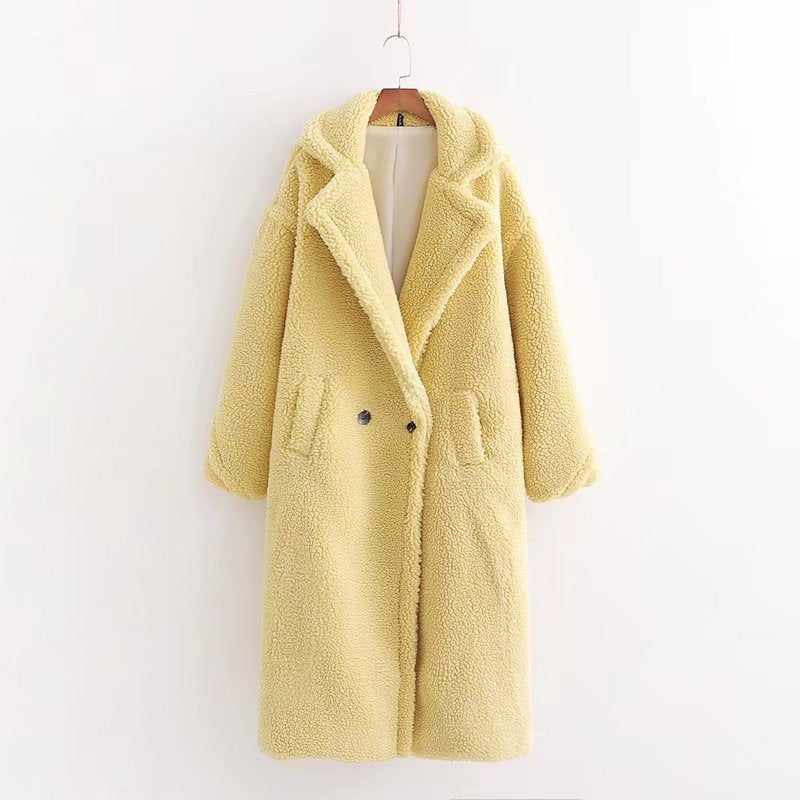 Damen Oversize Teddy-Mantel im Longline-Schnitt mit Reverskragen und Pattentaschen Shop Nory