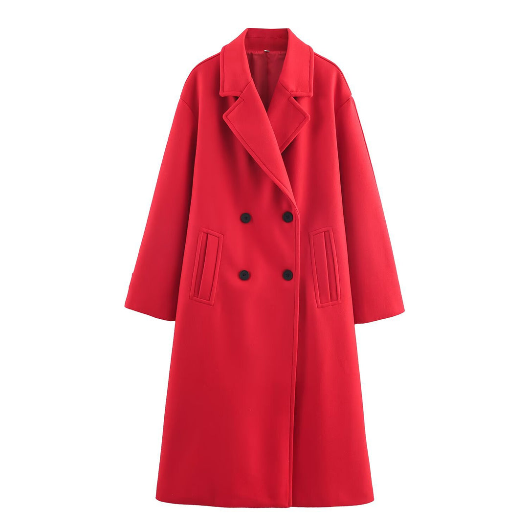 Damen Doppelreihiger Oversize‑Mantel mit fallendem Revers und Eingrifftaschen Shop Nory