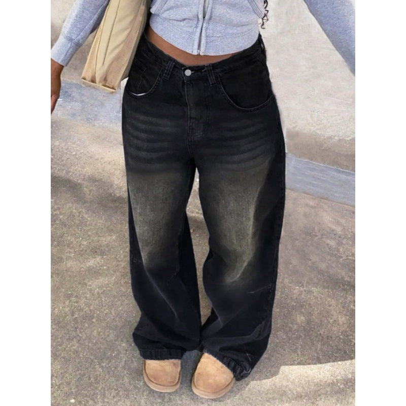 Damen High-Waist Baggy Jeans mit einzigartigem Waschungsverfahren