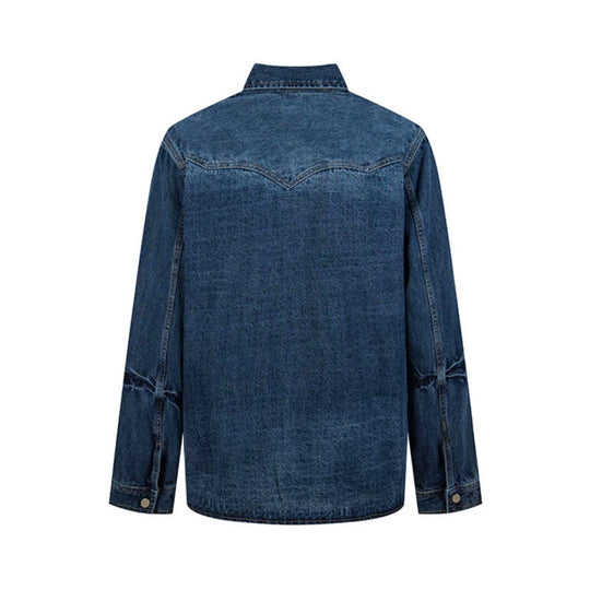 Unisex Jeans-Overshirt mit Druckknöpfen, Westernpasse und schlichten Eingrifftaschen Shop Nory
