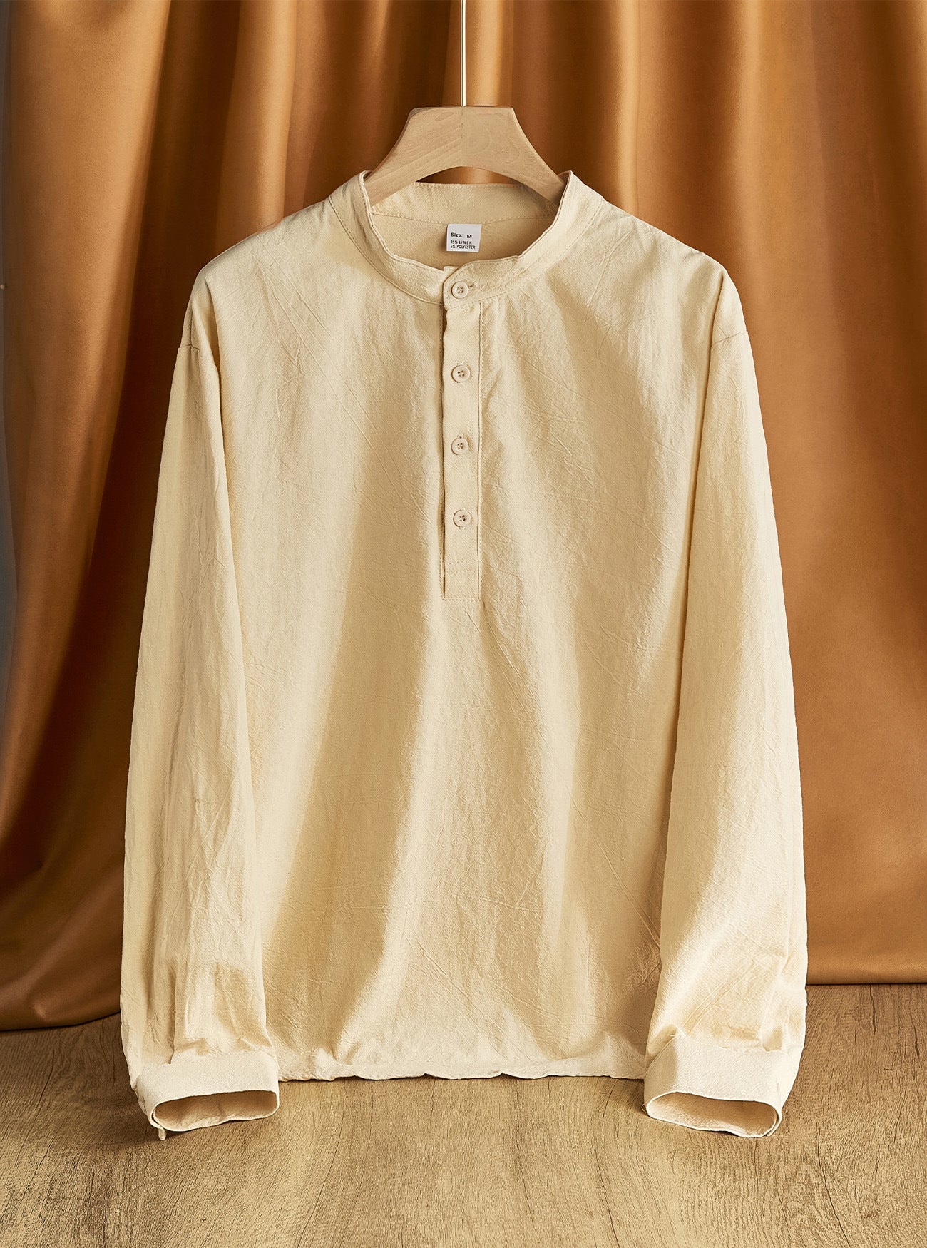 Herren nan Nehru-Kragen-Henley aus Baumwollstretch mit verdeckter Knopfleiste und schmaler Passform