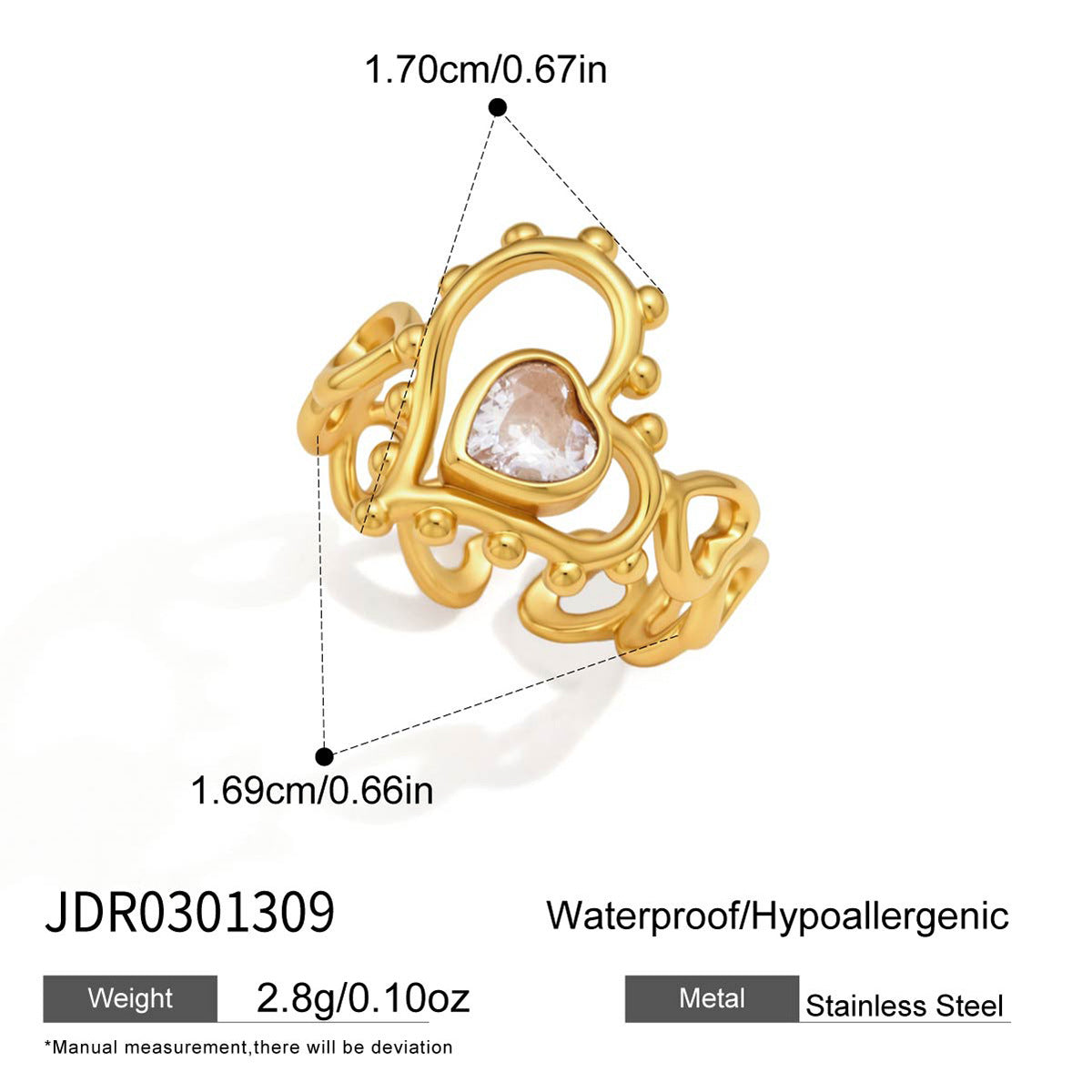 Damen offener Ring mit künstlerischem Herzdesign und hypoallergenen Eigenschaften Shop Nory