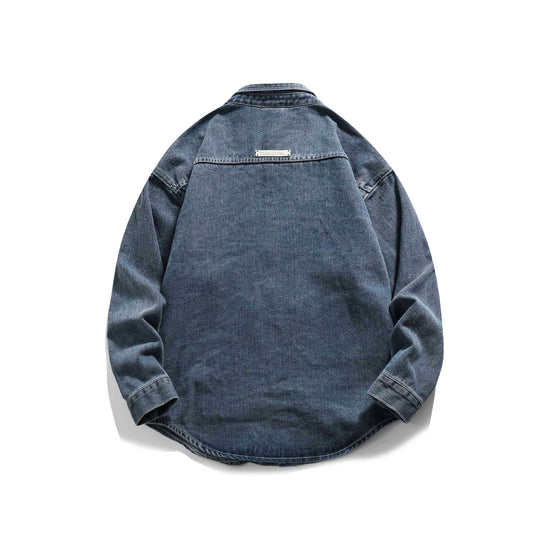 Unisex Boxy-Jeansjacke im Oversized-Look mit Druckknopffront und Utility-Schulterpasse Shop Nory