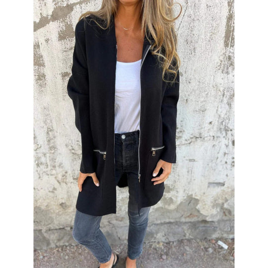 Damen Kapuzen-Longcardigan mit durchgehendem Reißverschluss und Ziertaschen Shop Nory