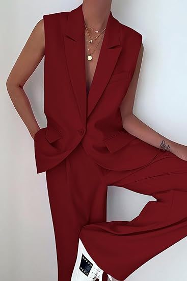 Damen ärmelloses Blazer-Set mit weit geschnittenen Hosen