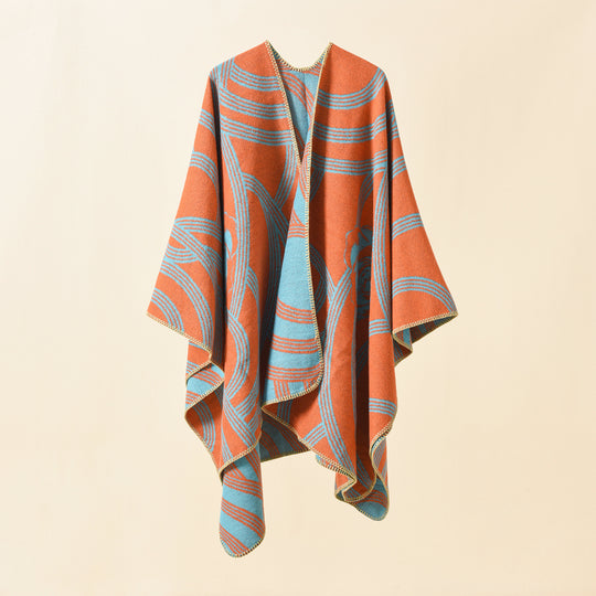 Damen Reversfreier Jacquard-Umhang im kastigen Oversize mit abstraktem Medaillonmuster Shop Nory