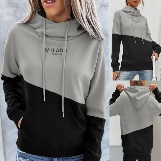 Damen Colorblock Kapuzenpullover mit Schlauchkragen, Kängurutasche und Drop-Shoulder Shop Nory