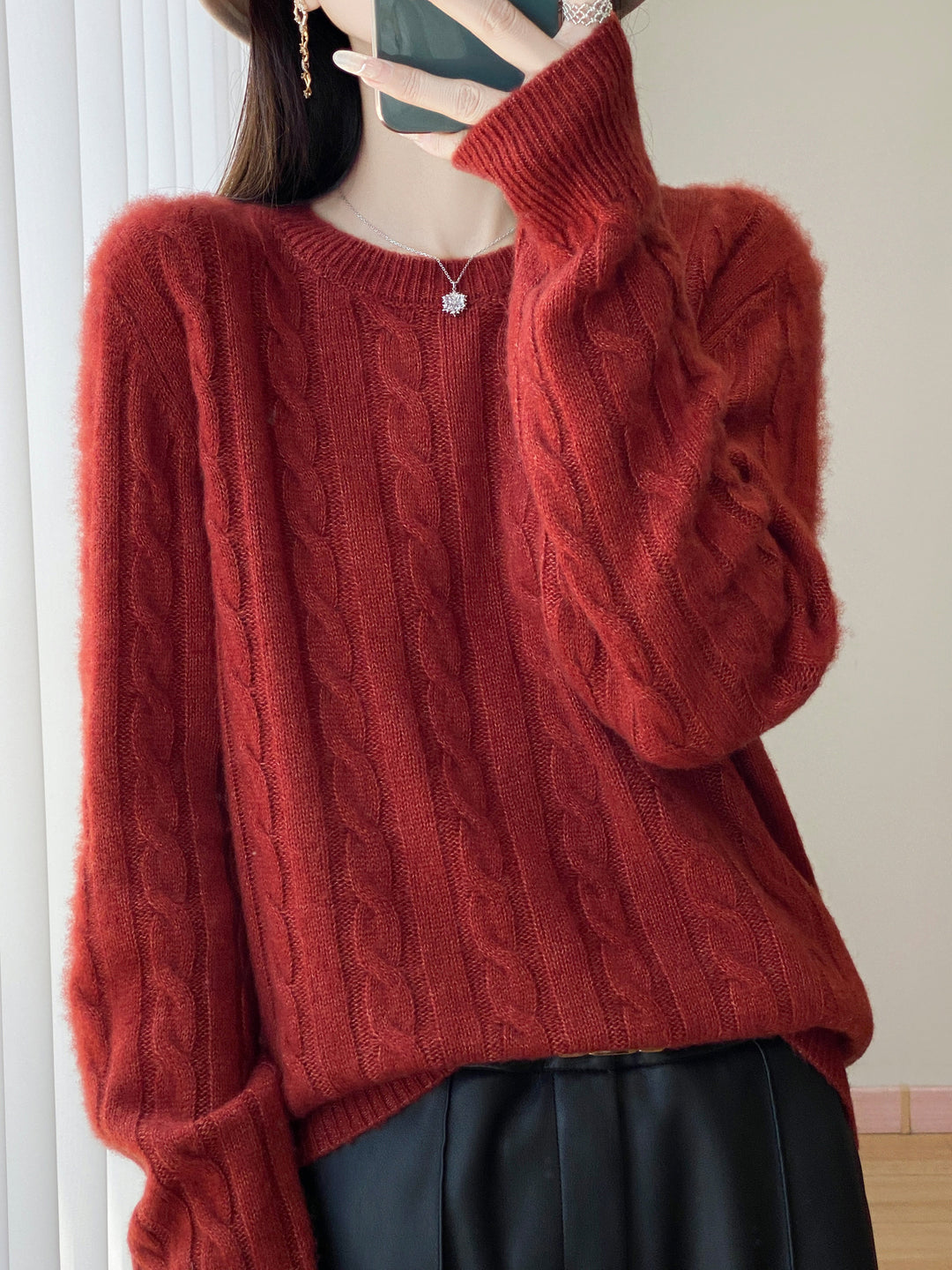 Damen Übergrößen Zopfmuster-Pullover im Mohair-Look mit geripptem Saum Shop Nory