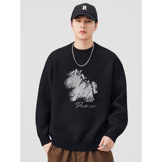 Herren Modischer Grobstrickpullover mit kreativer Tiermotiv-Applikation Shop Nory
